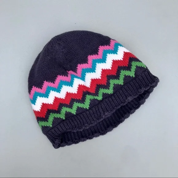 Baby Gap Navy Blue Knit Chevron Striped Lined Winter Hat Size 6-12 Months - Picture 2 of 3